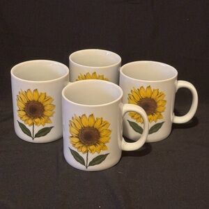 Sunflower Design Ceramic Mug Set of 4. Cottage Core.